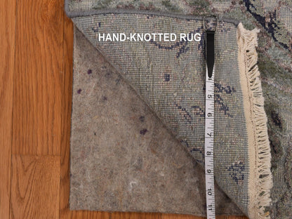 Grey 3'0" x 11'10" Wool and Silk Hand knotted Wool/Silk Rug - Sku: O078282