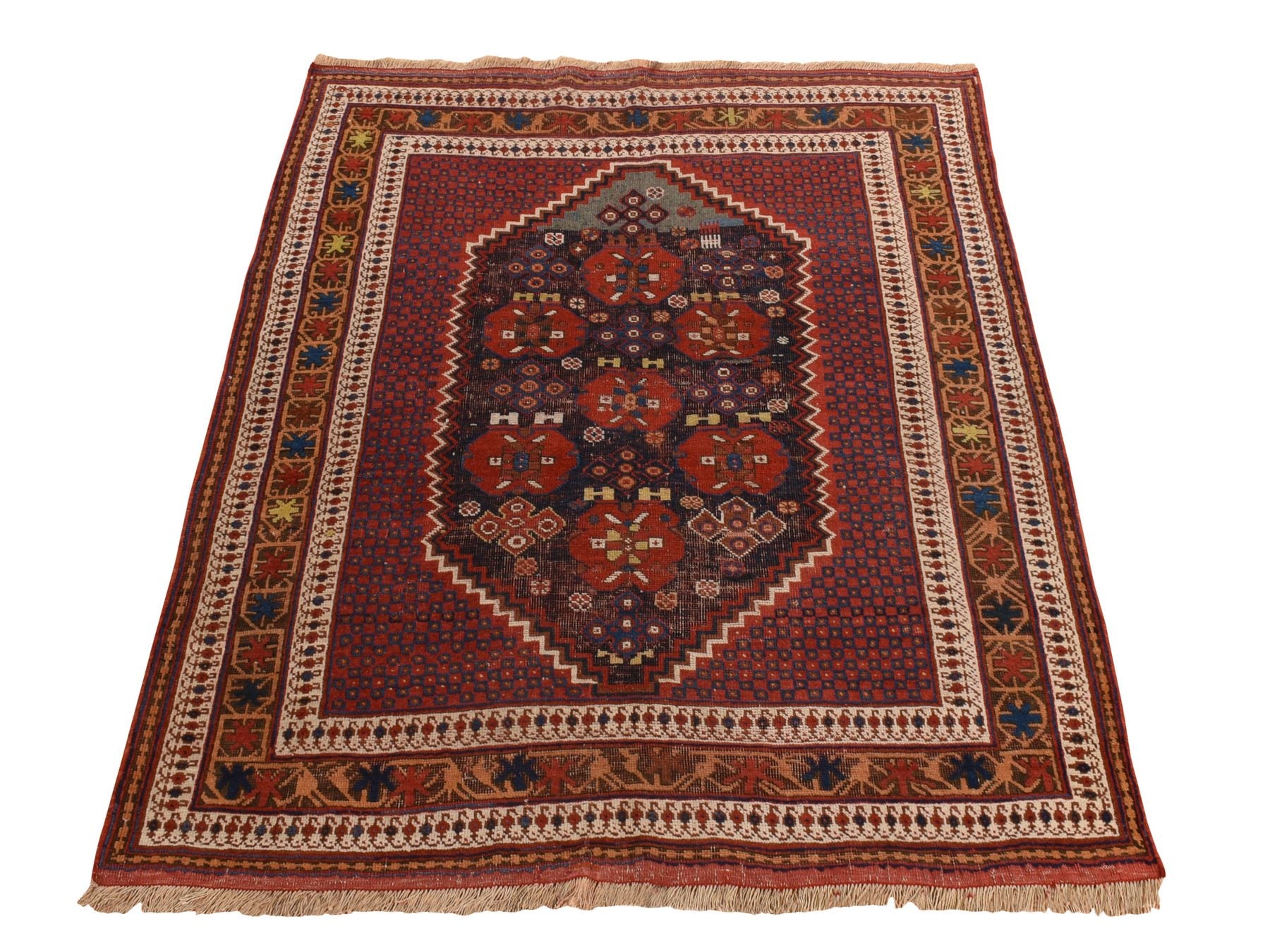 Antique hand-knotted wool rug in Red, 4'1" x 5'0", SKU O078283