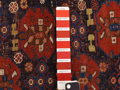 Red 4'1" x 5'0" Antique Hand knotted Wool Rug - Sku: O078283