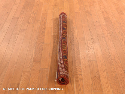 Red 4'1" x 5'0" Antique Hand knotted Wool Rug - Sku: O078283