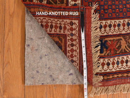 Red 4'1" x 5'0" Antique Hand knotted Wool Rug - Sku: O078283