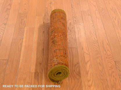 Orange 2'1" x 8'3" Antique Hand knotted Wool Rug - Sku: O078285