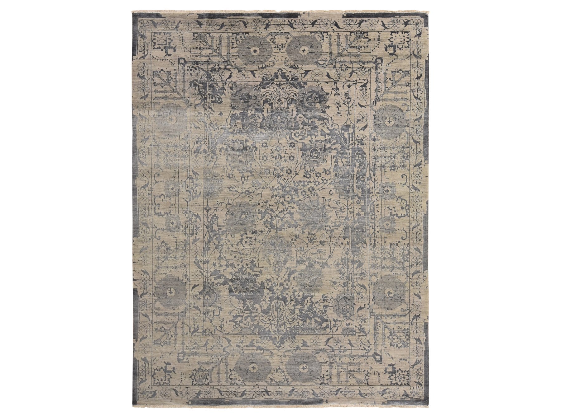 Transitional hand-knotted wool/silk rug in Brown, 9'1" x 12'0", SKU O078288
