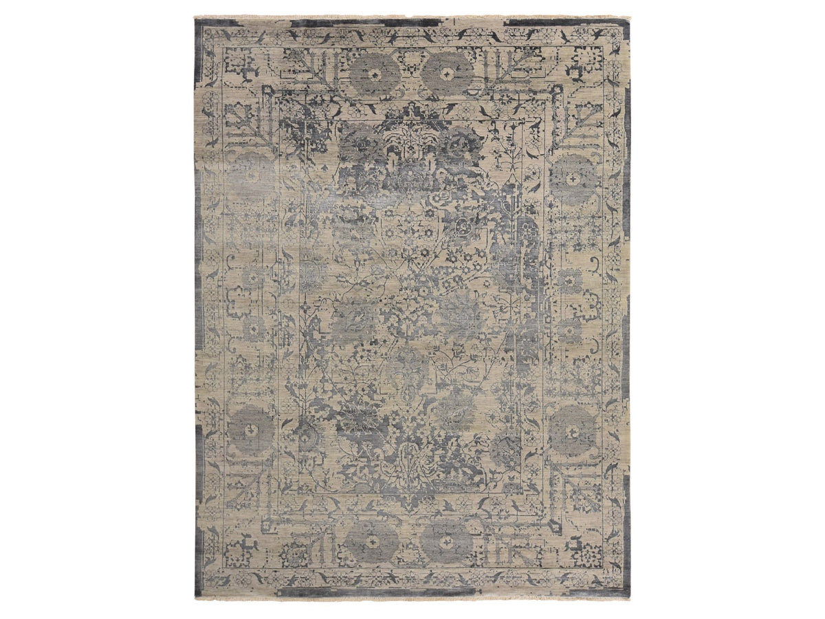 Transitional hand-knotted wool/silk rug in Brown, 9'1" x 12'0", SKU O078288