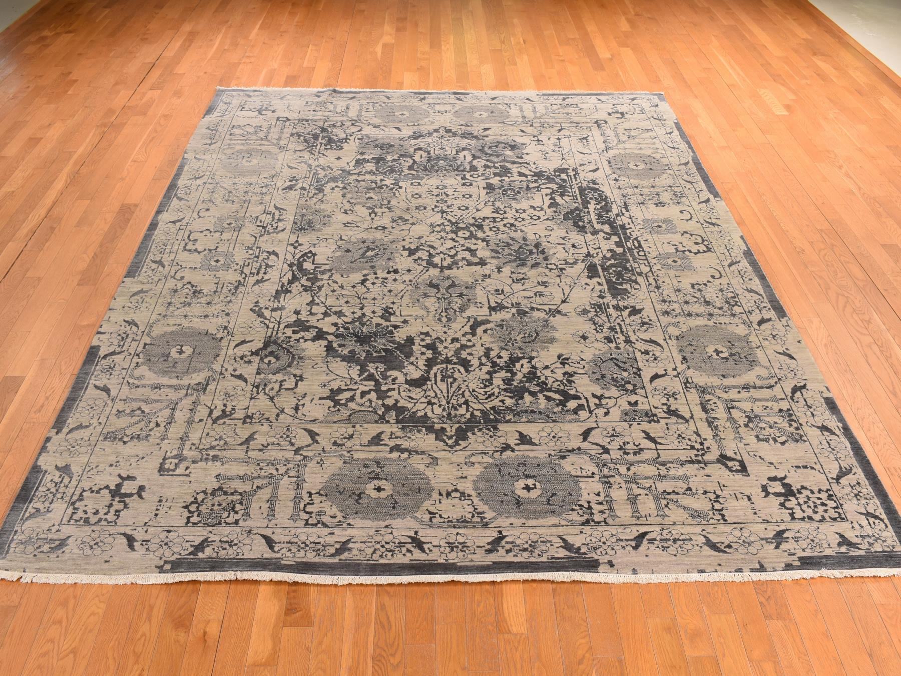 Transitional hand-knotted wool/silk rug in Brown, 9'1" x 12'0", SKU O078288