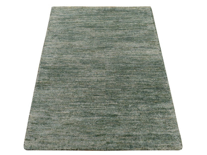 Modern / Contemporary hand-knotted silk rug in Green, 2'0" x 3'0", SKU O078292