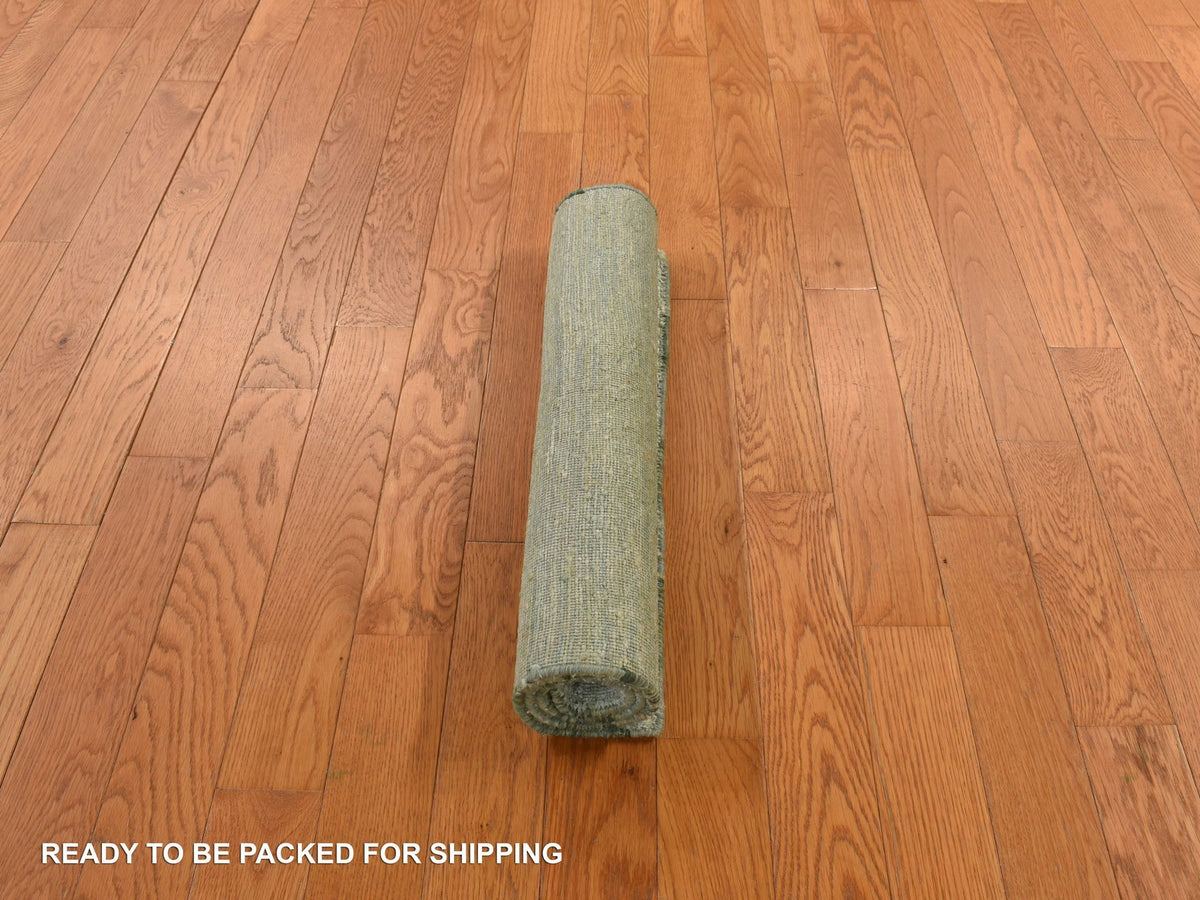 Modern / Contemporary hand-knotted silk rug in Green, 2'0" x 3'0", SKU O078292