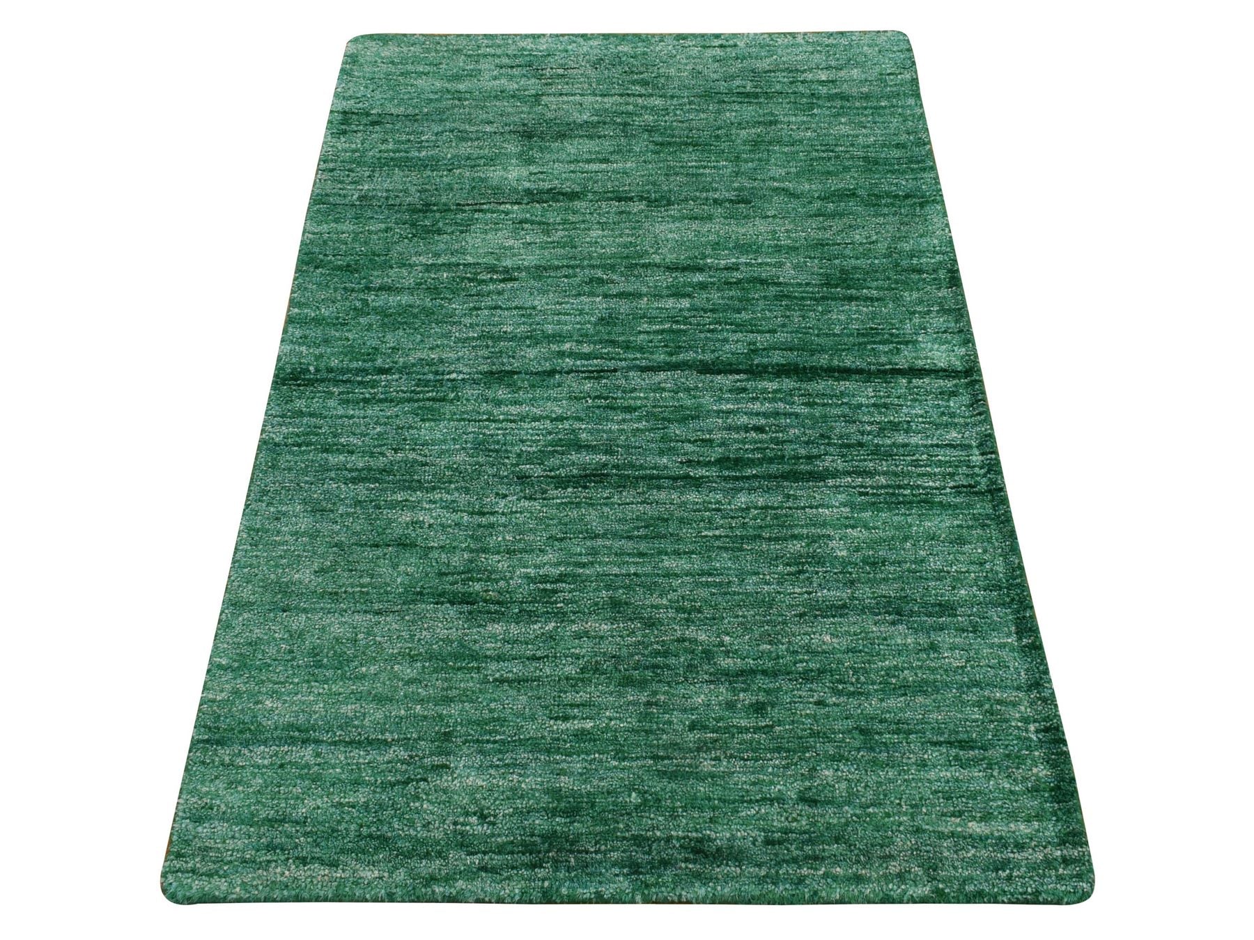 Modern / Contemporary hand-knotted silk rug in Green, 2'0" x 3'1", SKU O078294