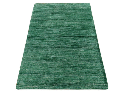 Modern / Contemporary hand-knotted silk rug in Green, 2'0" x 3'1", SKU O078294
