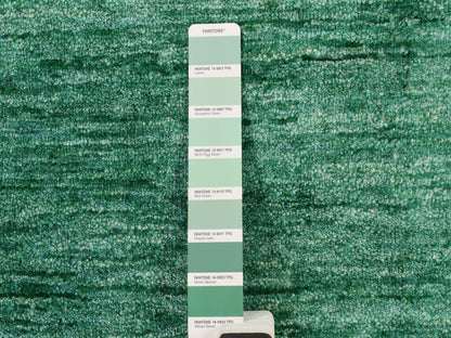 Modern / Contemporary hand-knotted silk rug in Green, 2'0" x 3'1", SKU O078294