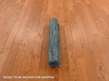 Modern / Contemporary hand-knotted silk rug in Blue, 2'1" x 3'2", SKU O078295