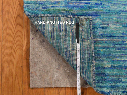 Modern / Contemporary hand-knotted silk rug in Blue, 2'1" x 3'2", SKU O078295