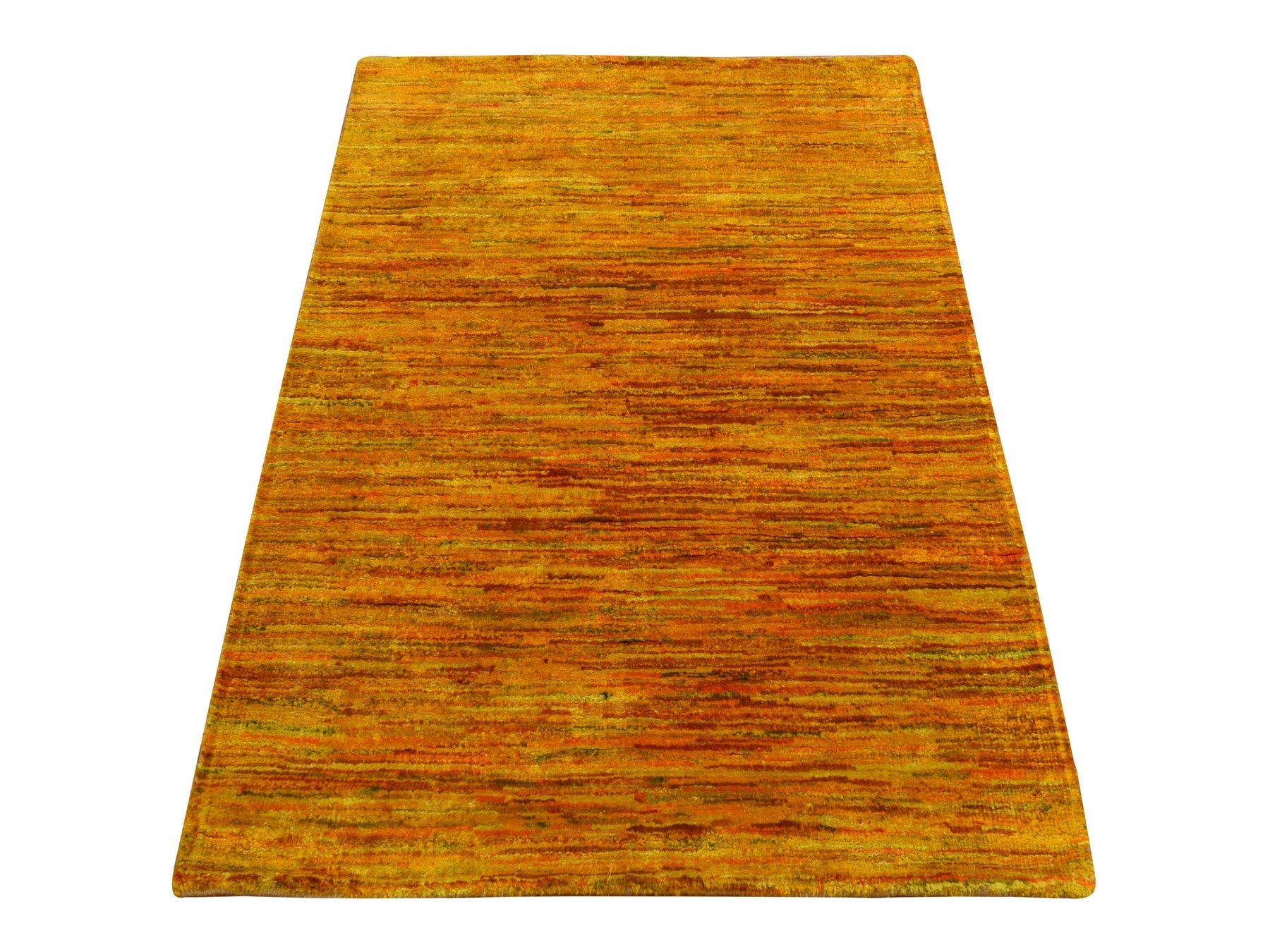 Modern / Contemporary hand-knotted silk rug in Yellow, 2'1" x 3'0", SKU O078300