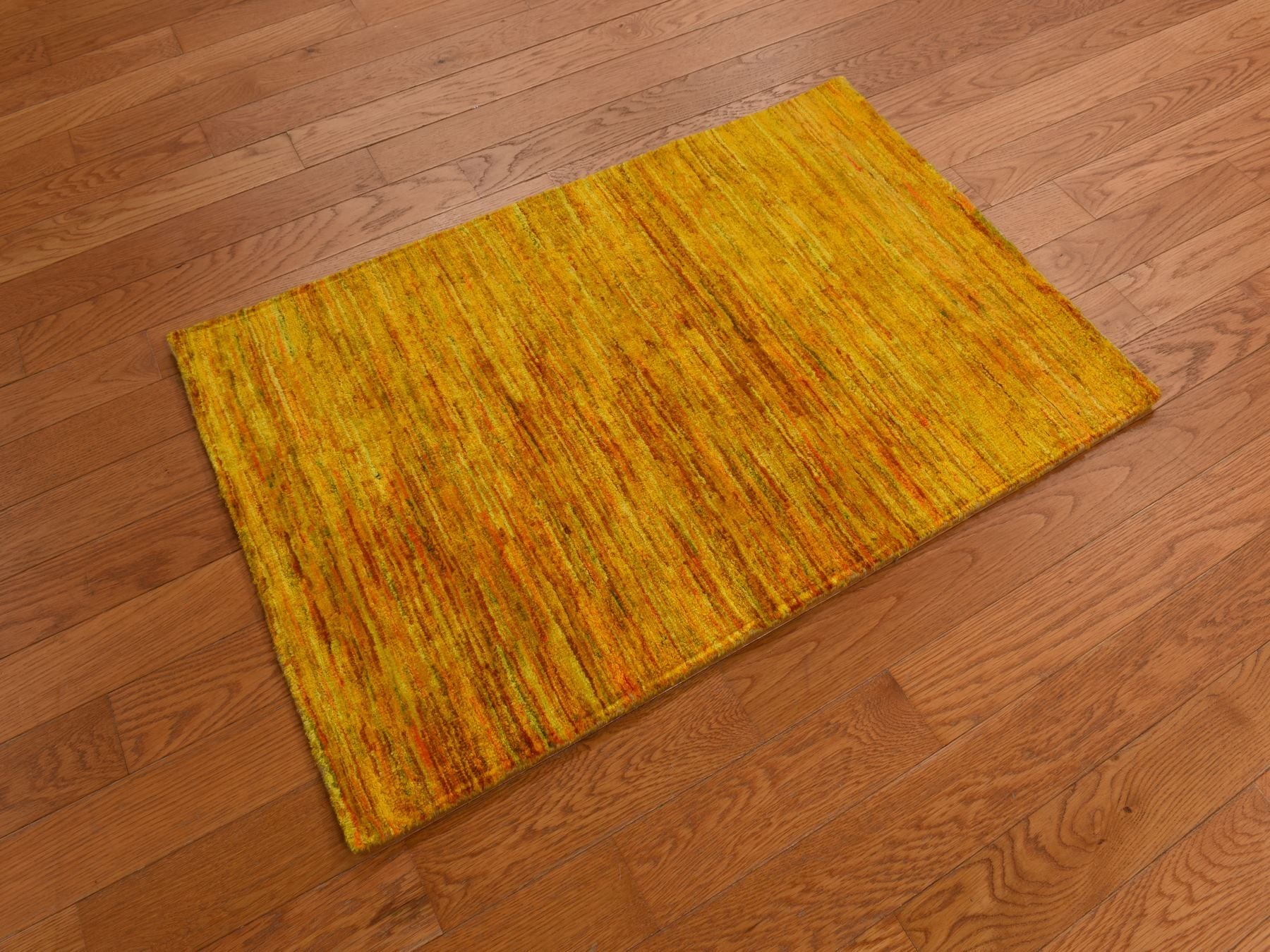 Modern / Contemporary hand-knotted silk rug in Yellow, 2'1" x 3'0", SKU O078300