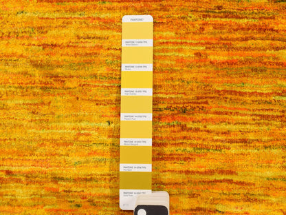 Yellow 2'1" x 3'0" Modern / Contemporary Hand knotted Silk Rug - Sku: O078300
