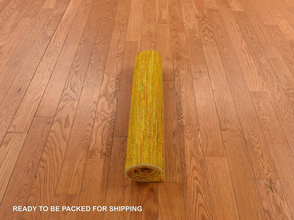 Yellow 2'1" x 3'0" Modern / Contemporary Hand knotted Silk Rug - Sku: O078300