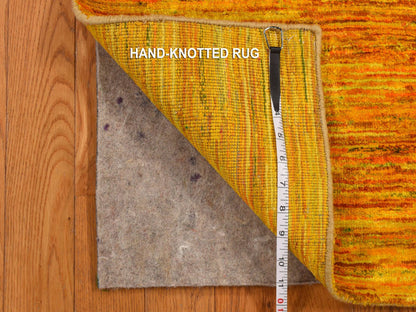 Yellow 2'1" x 3'0" Modern / Contemporary Hand knotted Silk Rug - Sku: O078300