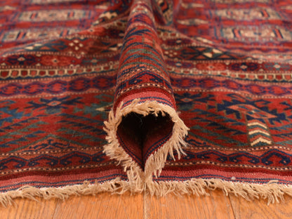 Red 6'10" x 9'7" Tribal Hand knotted Wool Rug - Sku: O078305