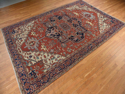 Red 9'2" x 14'0" Antique Hand knotted Wool Rug - Sku: O078327