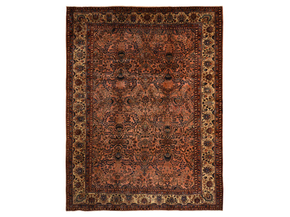 Red 9'10" x 13'7" Antique Hand knotted Wool Rug - Sku: O078330