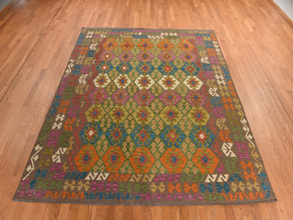 Flatweave / Kilim hand-knotted wool rug in Brown, 8'2" x 9'6", SKU O078343