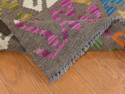 Flatweave / Kilim hand-knotted wool rug in Brown, 8'2" x 9'6", SKU O078343