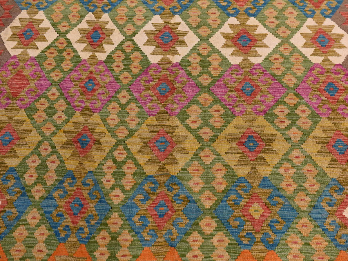 Flatweave / Kilim hand-knotted wool rug in Brown, 8'2" x 9'6", SKU O078343