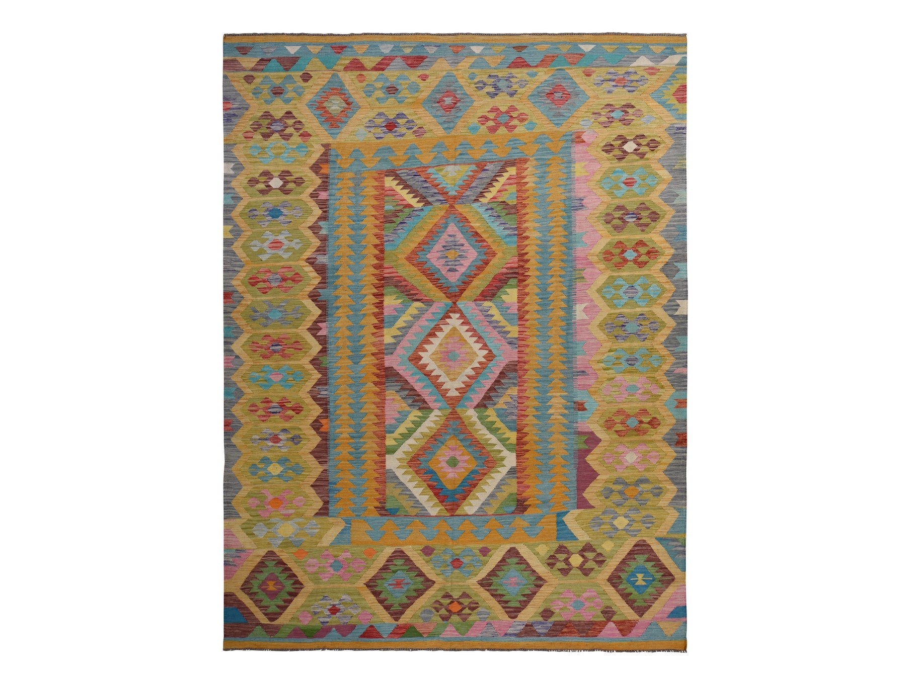 Flatweave / Kilim hand-knotted wool rug in Green, 8'3" x 11'2", SKU O078345