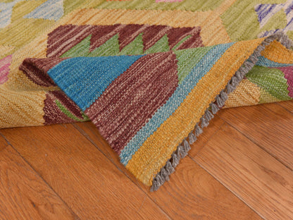 Flatweave / Kilim hand-knotted wool rug in Green, 8'3" x 11'2", SKU O078345