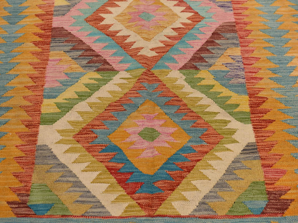 Flatweave / Kilim hand-knotted wool rug in Green, 8'3" x 11'2", SKU O078345