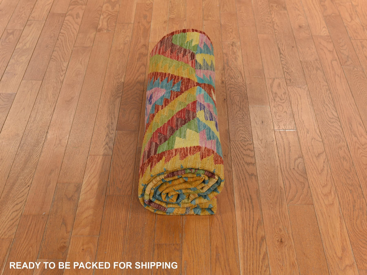 Flatweave / Kilim hand-knotted wool rug in Green, 8'3" x 11'2", SKU O078345