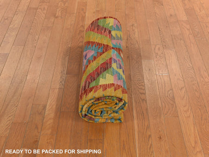 Flatweave / Kilim hand-knotted wool rug in Green, 8'3" x 11'2", SKU O078345