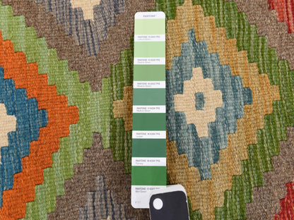 Green 8'4" x 9'10" Flatweave / Kilim Hand woven Wool Rug - Sku: O078347