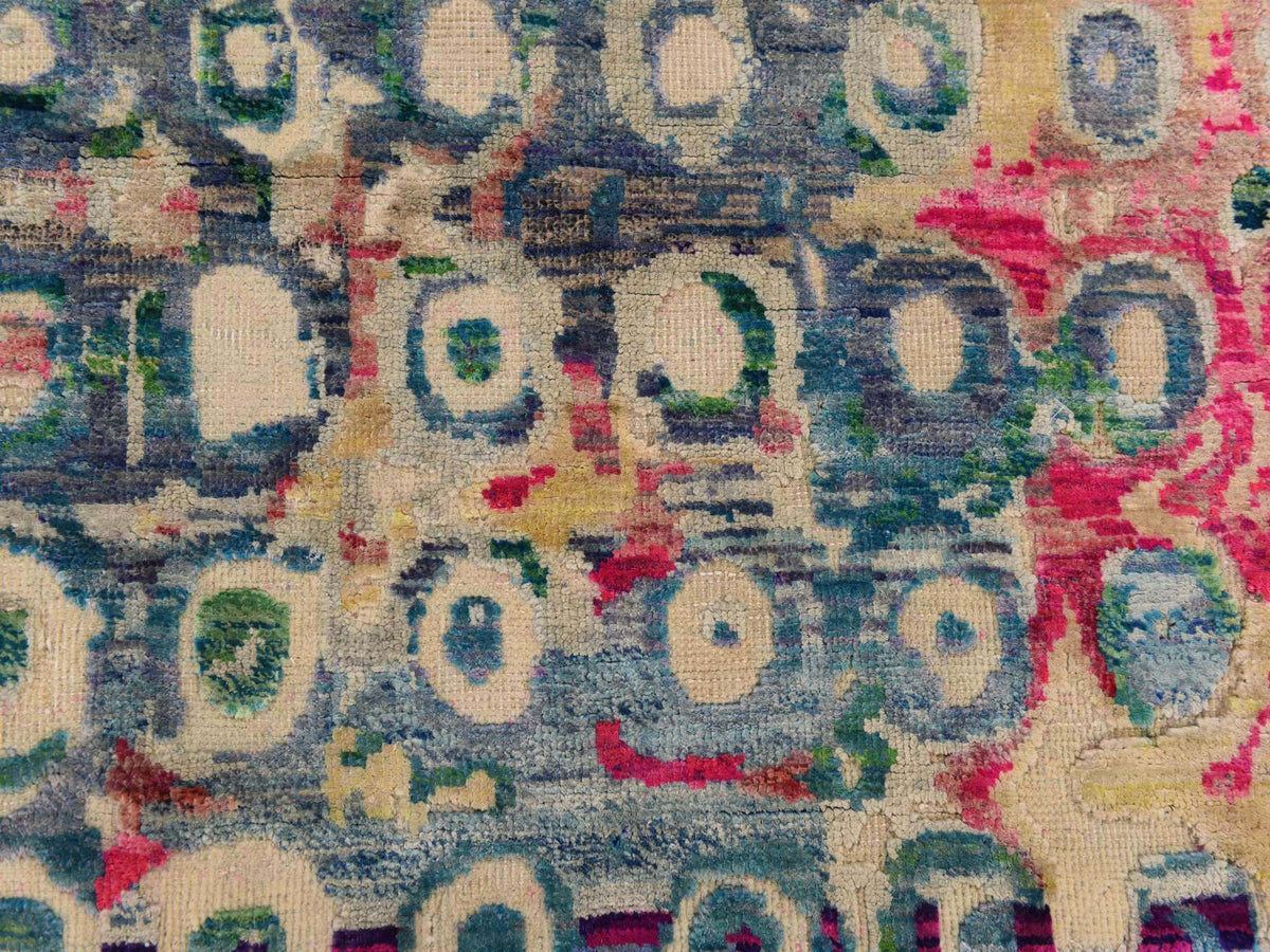 Modern / Contemporary hand-knotted silk rug in Blue, 2'0" x 3'2", SKU O078359