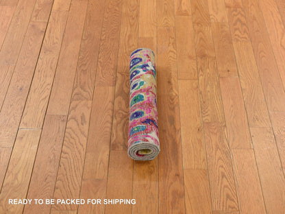 Modern / Contemporary hand-knotted silk rug in Blue, 2'0" x 3'2", SKU O078359