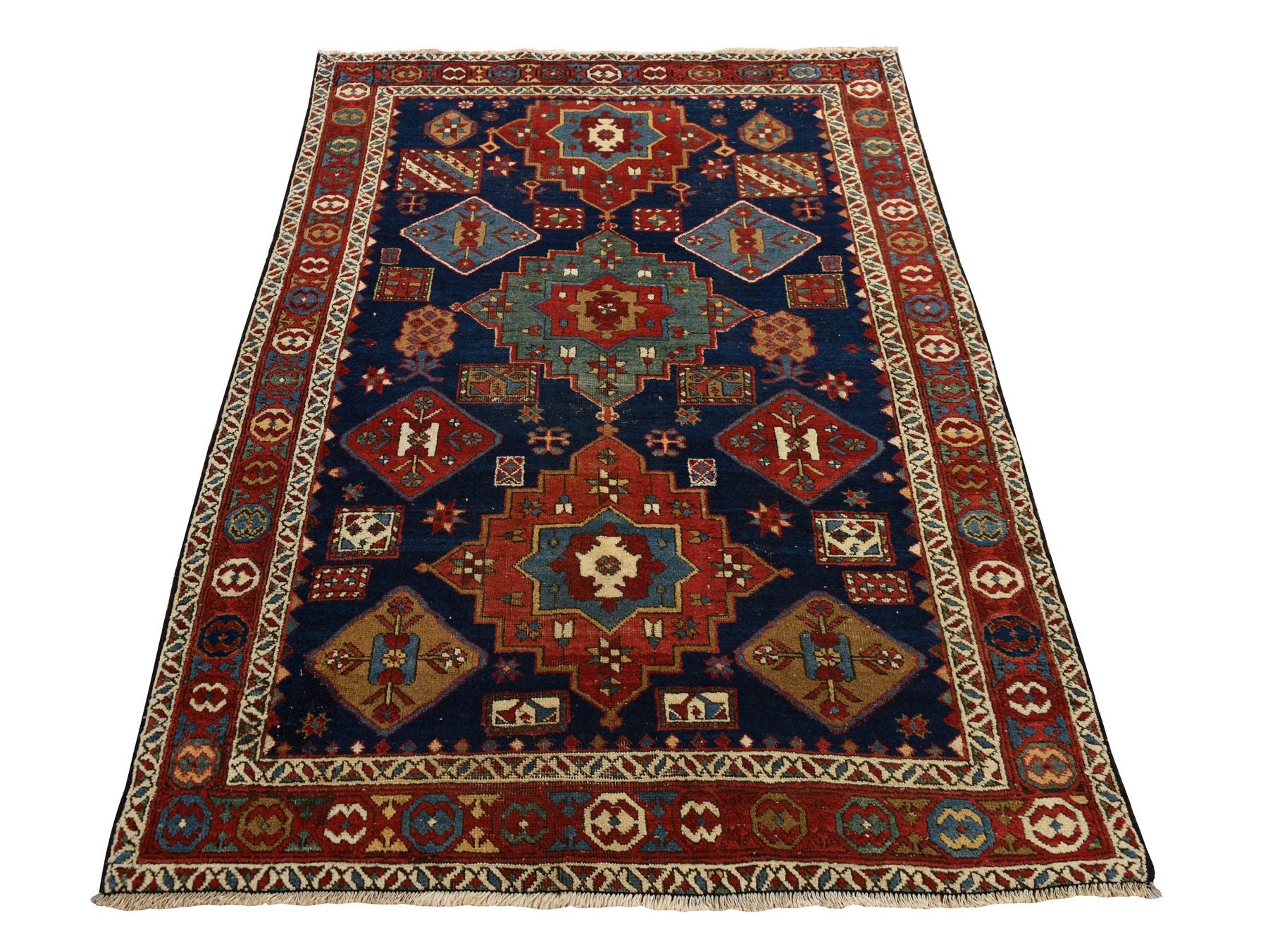 Antique hand-knotted wool rug in Blue, 4'1" x 5'10", SKU O078362