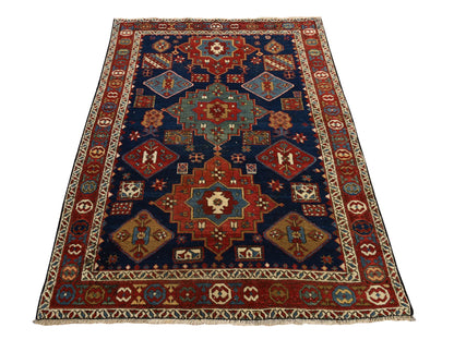 Antique hand-knotted wool rug in Blue, 4'1" x 5'10", SKU O078362