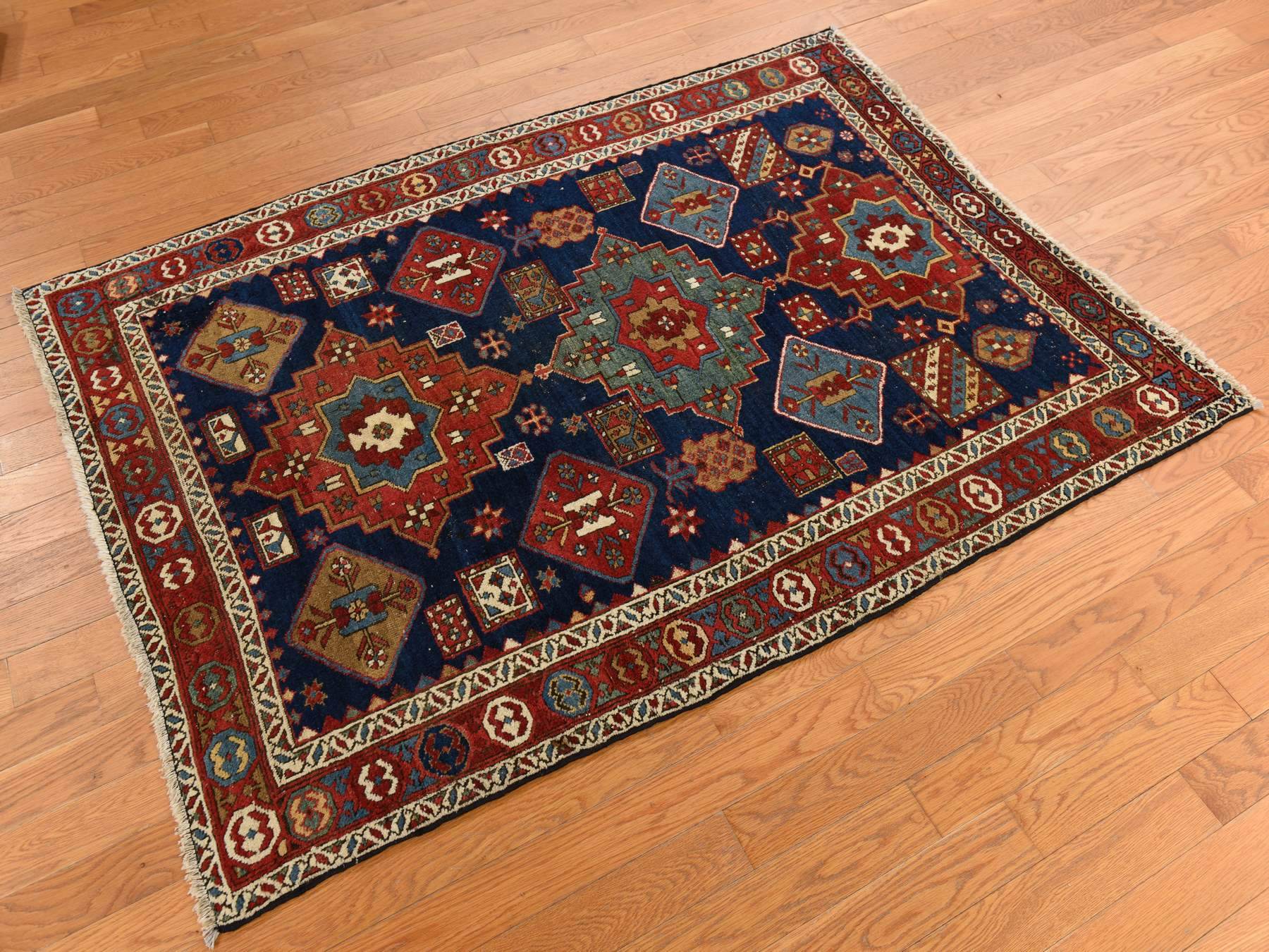 Antique hand-knotted wool rug in Blue, 4'1" x 5'10", SKU O078362