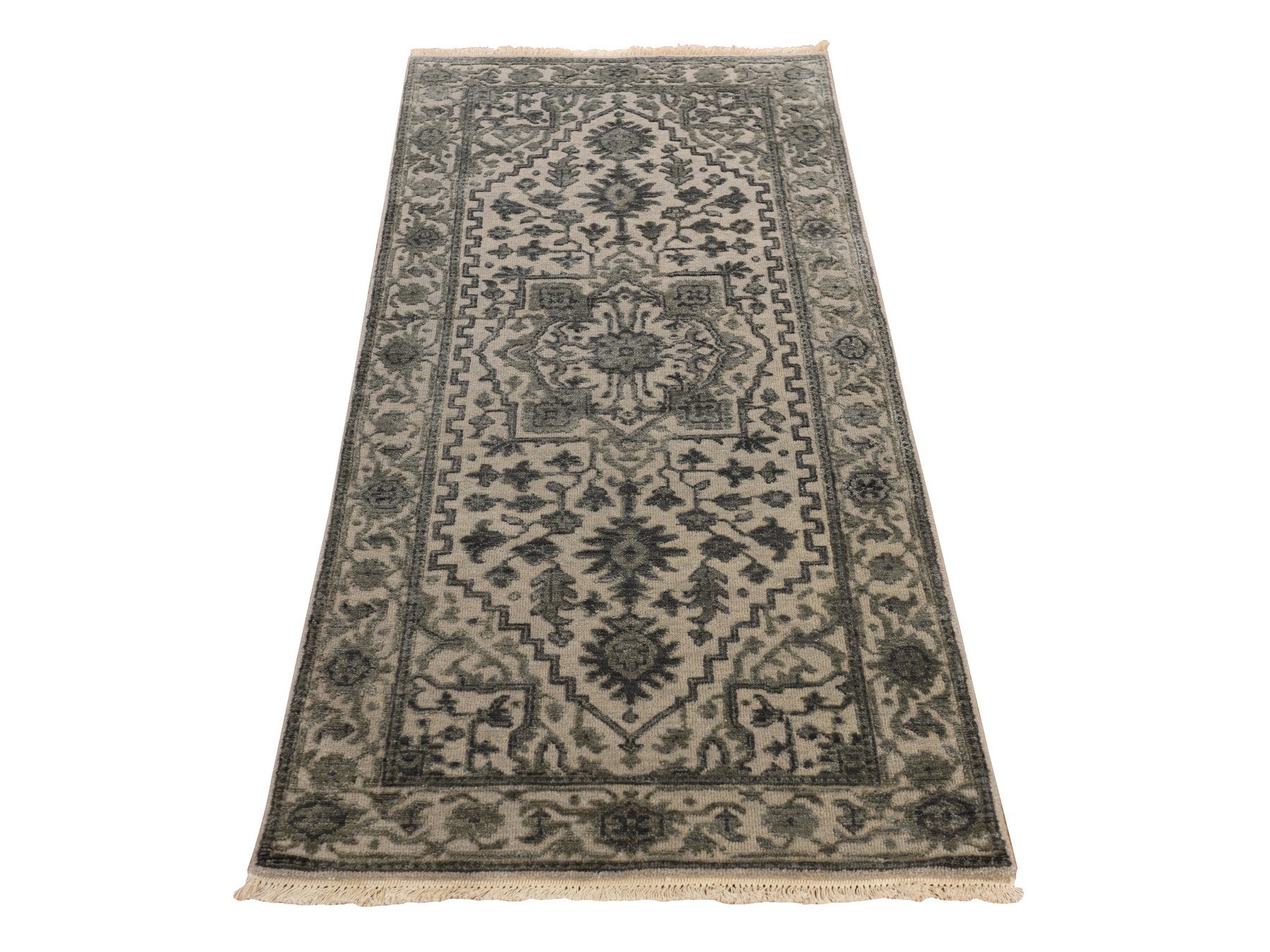 Heriz Traditional hand-knotted wool/silk runner in Brown, 2'6" x 6'0", SKU O078364