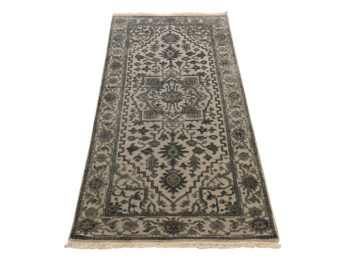 Heriz Traditional hand-knotted wool/silk runner in Brown, 2'6" x 6'0", SKU O078364