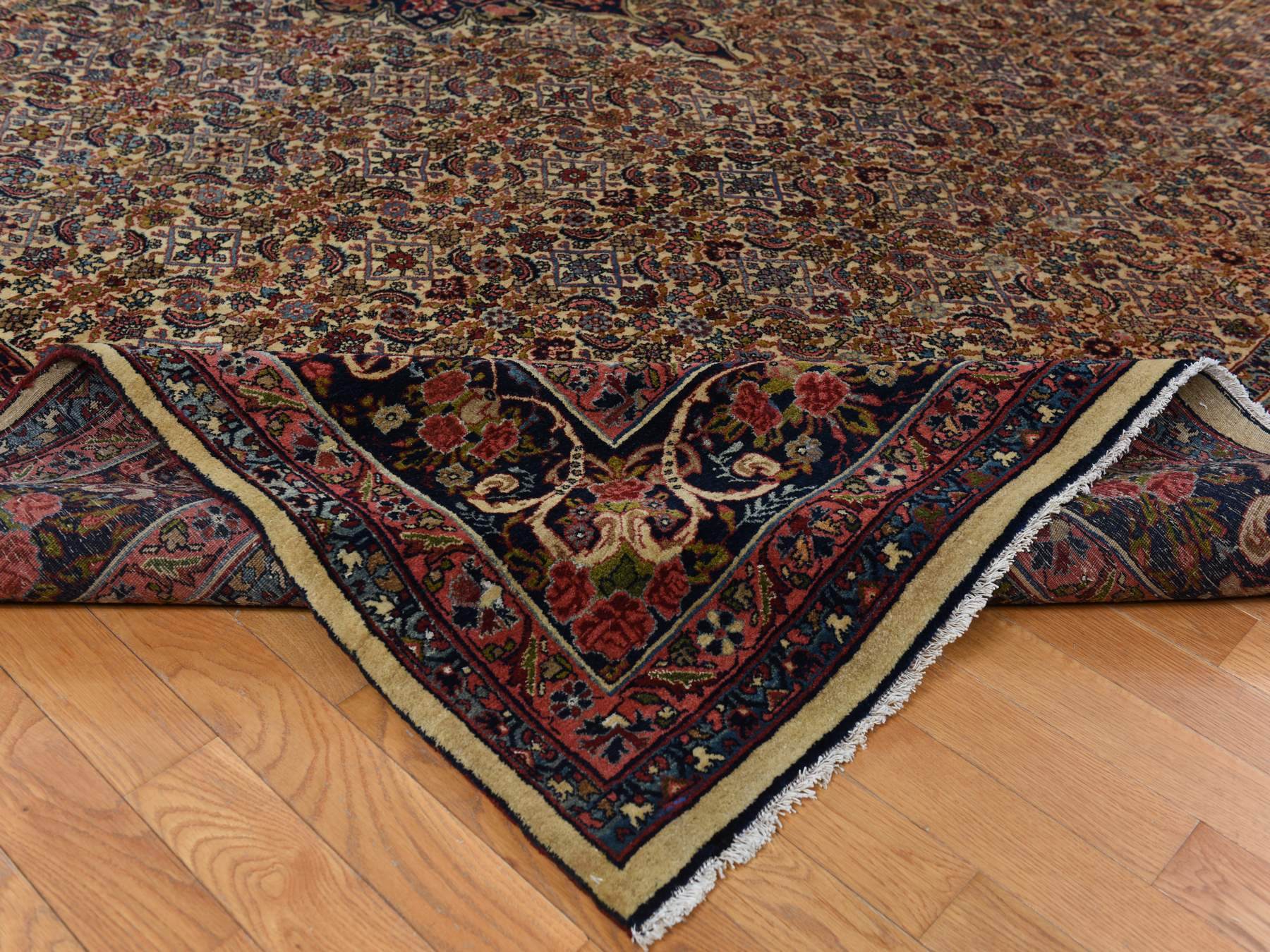 Bidjar Antique hand-knotted wool rug in Yellow & Midnight Blue, 10'5" x 13'8" — SKU O078373 (view 6)
