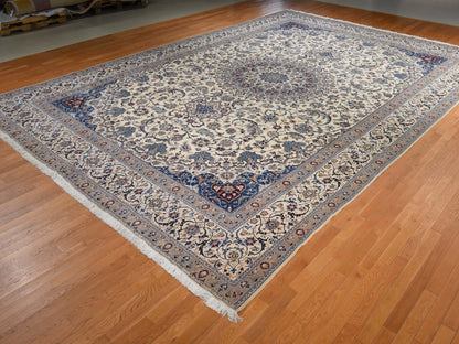 Nain Persian hand-knotted wool/silk rug in Ivory, 13'7" x 20'7" — SKU O078375 (view 2)