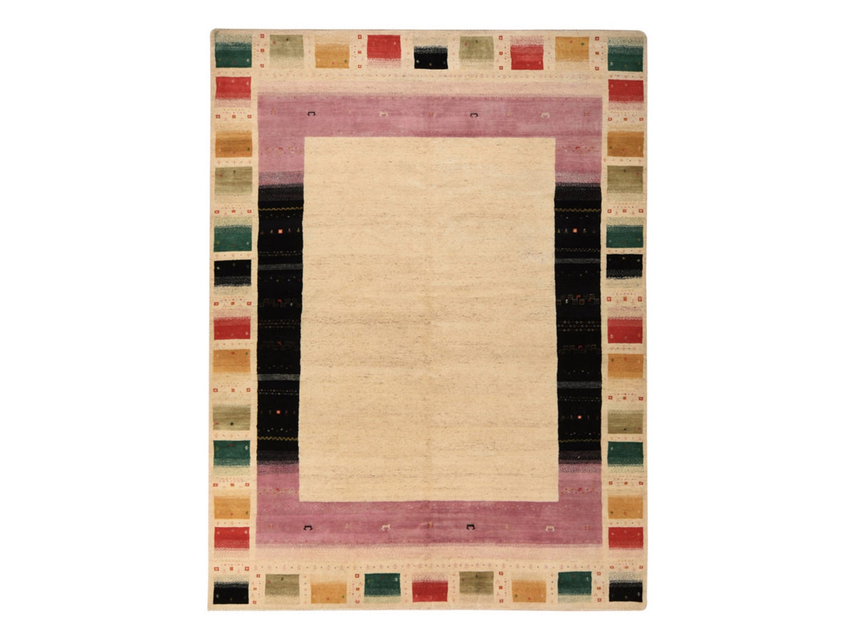 Gabbeh Modern / Contemporary hand-knotted wool rug in Ivory, 10' x 13'2" — SKU O078376
