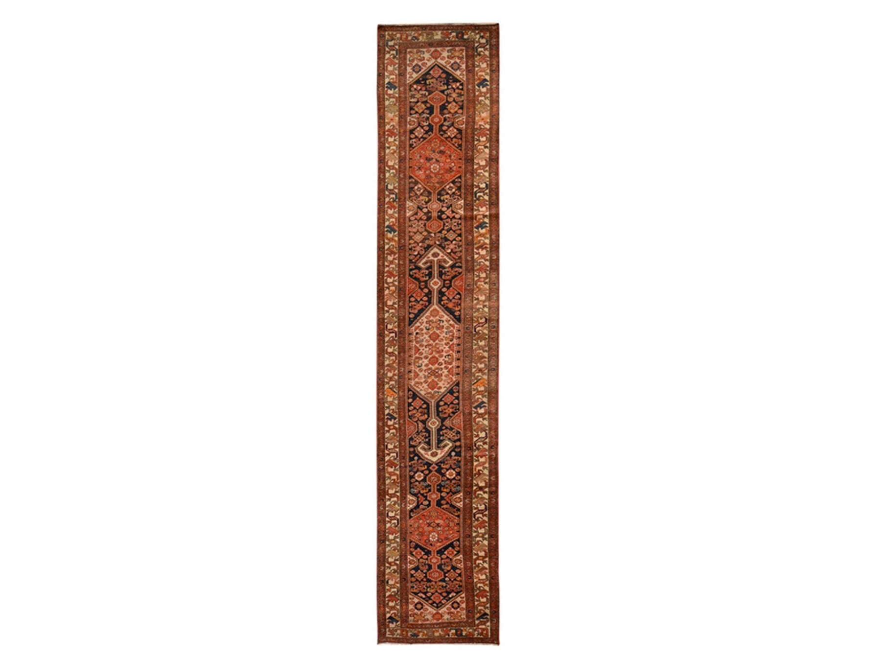 Malayer Antique hand-knotted wool runner in Red & Ivory, 3'1" x 16'3" — SKU O078378