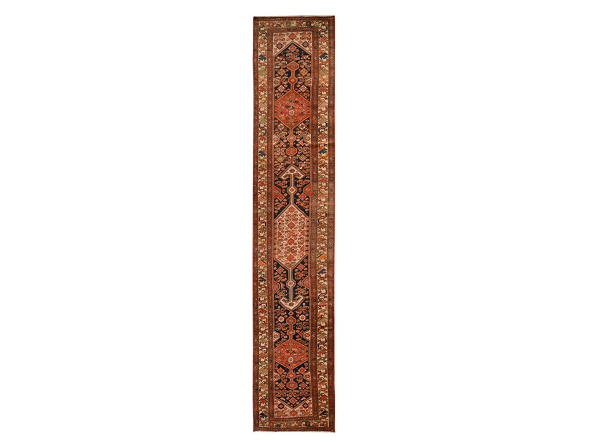 Malayer Antique hand-knotted wool runner in Red & Ivory, 3'1" x 16'3" — SKU O078378