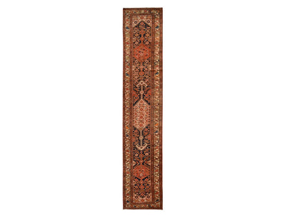 Malayer Antique hand-knotted wool runner in Red & Ivory, 3'1" x 16'3" — SKU O078378