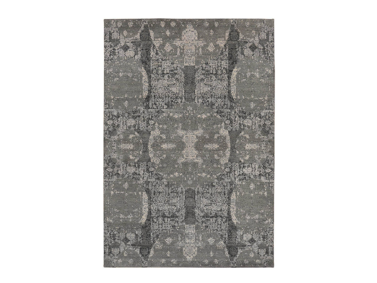 Modern / Contemporary hand-knotted wool/silk rug in Gray, 6'1" x 9'2" — SKU O078391