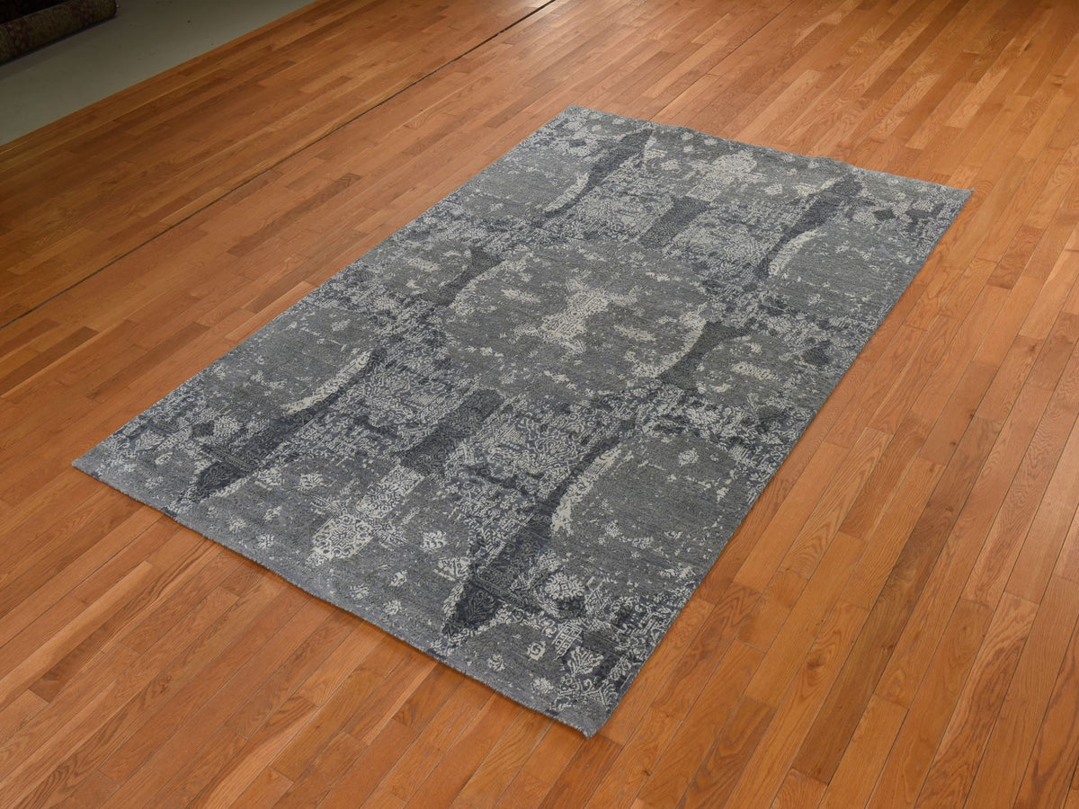Modern / Contemporary hand-knotted wool/silk rug in Gray, 6'1" x 9'2" — SKU O078391 (view 3)