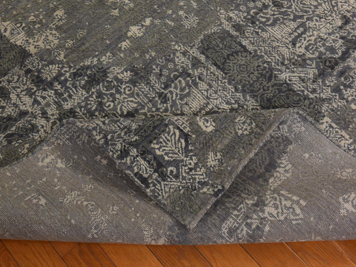 Modern / Contemporary hand-knotted wool/silk rug in Gray, 6'1" x 9'2" — SKU O078391 (view 6)