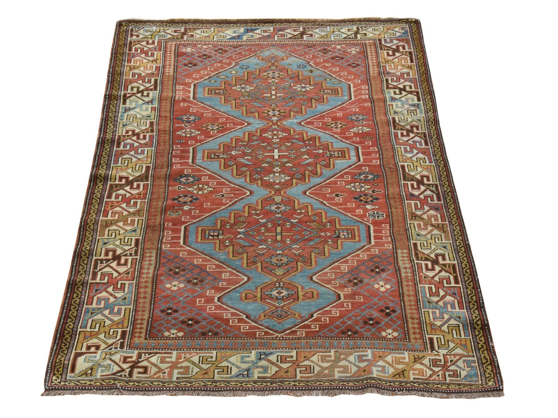 Kazak Antique hand-knotted wool rug in Red & Coloful, 3'10" x 5'7" — SKU O078394